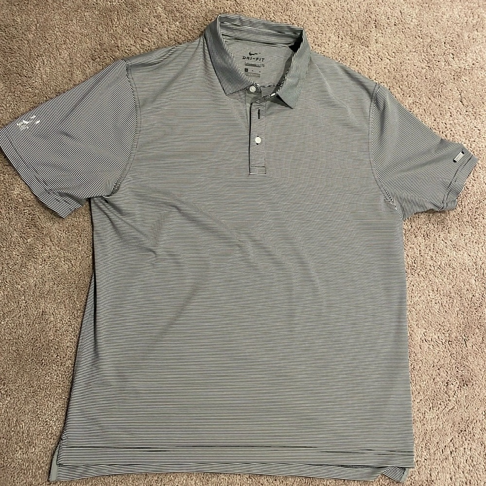 Nike golf polo. Dri-fit. Size Large. Black and white stripe